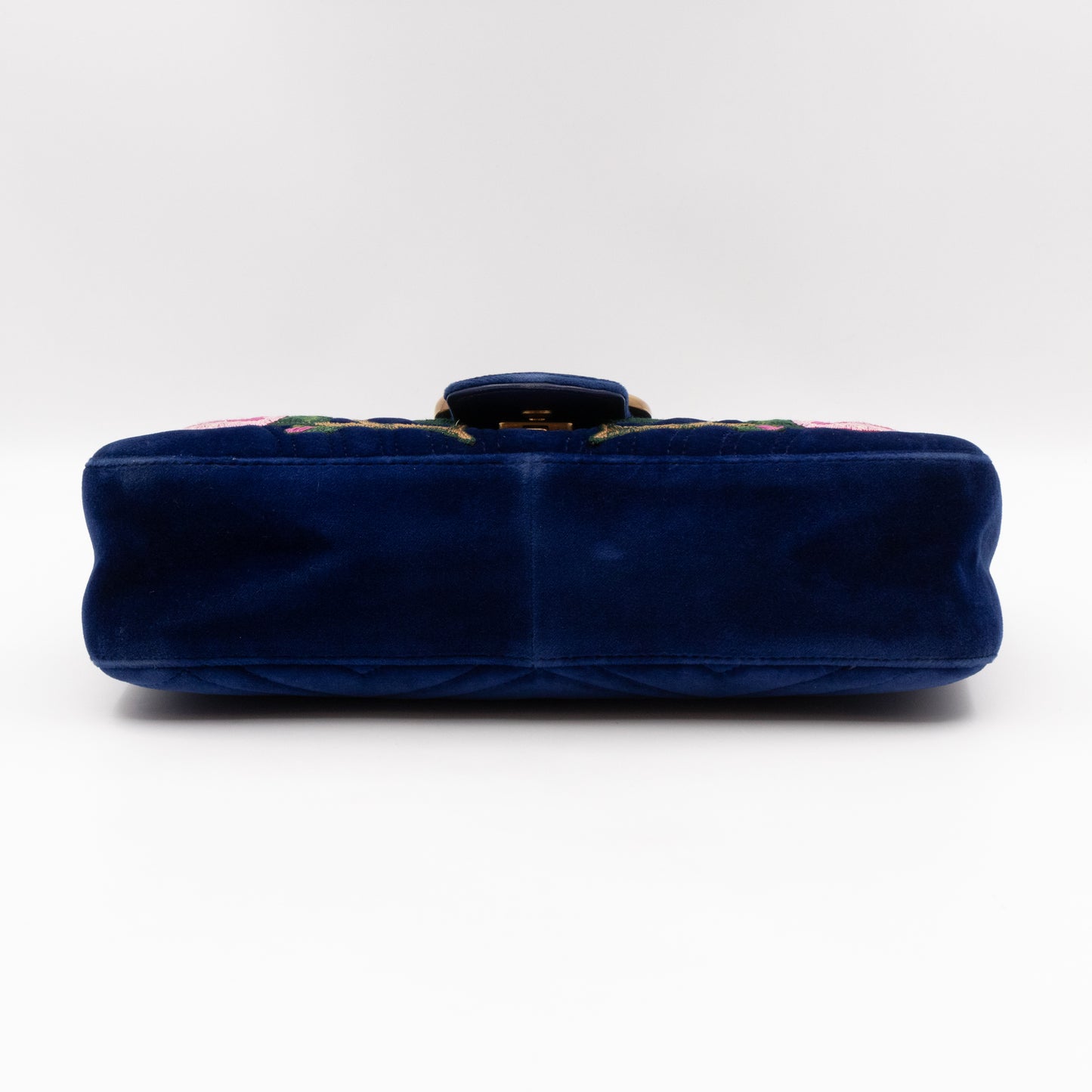 GG Marmont Matelasse Large Blue Velvet Embroidered