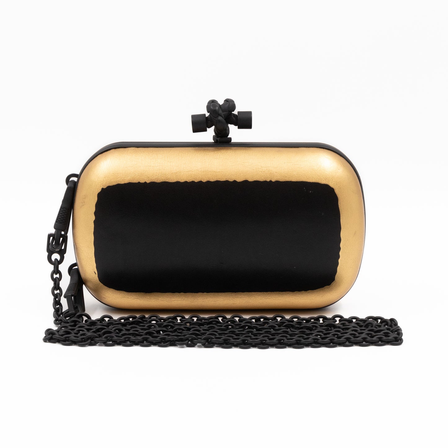 Knot Clutch with Chain Black & Gold Leather