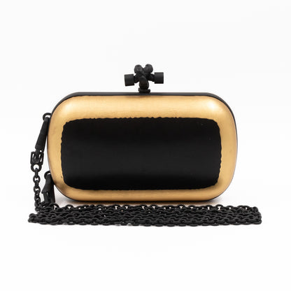 Knot Clutch with Chain Black & Gold Leather