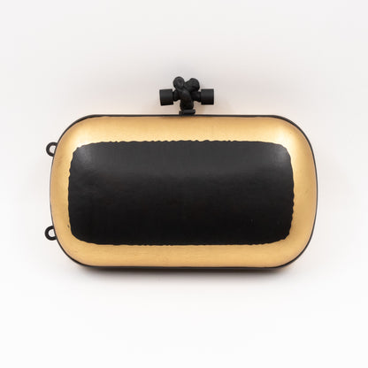 Knot Clutch with Chain Black & Gold Leather