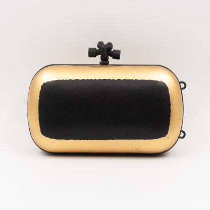 Knot Clutch with Chain Black & Gold Leather