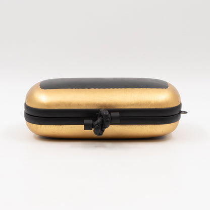 Knot Clutch with Chain Black & Gold Leather