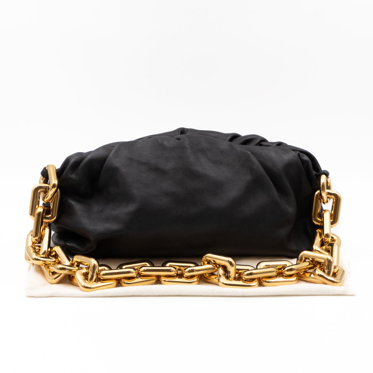 The Chain Pouch Black Leather Gold