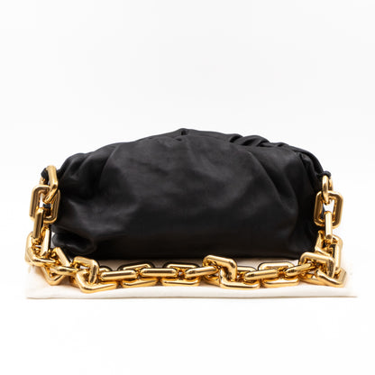 The Chain Pouch Black Leather Gold