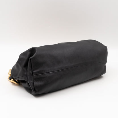 The Chain Pouch Black Leather Gold