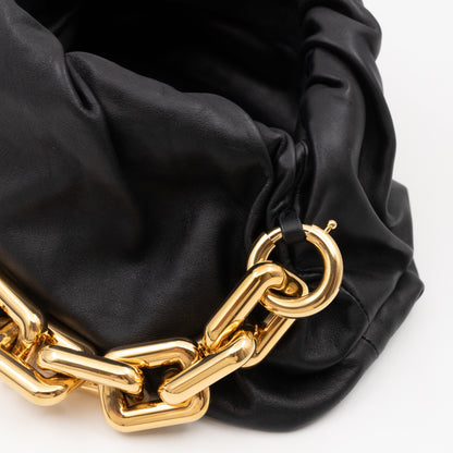 The Chain Pouch Black Leather Gold