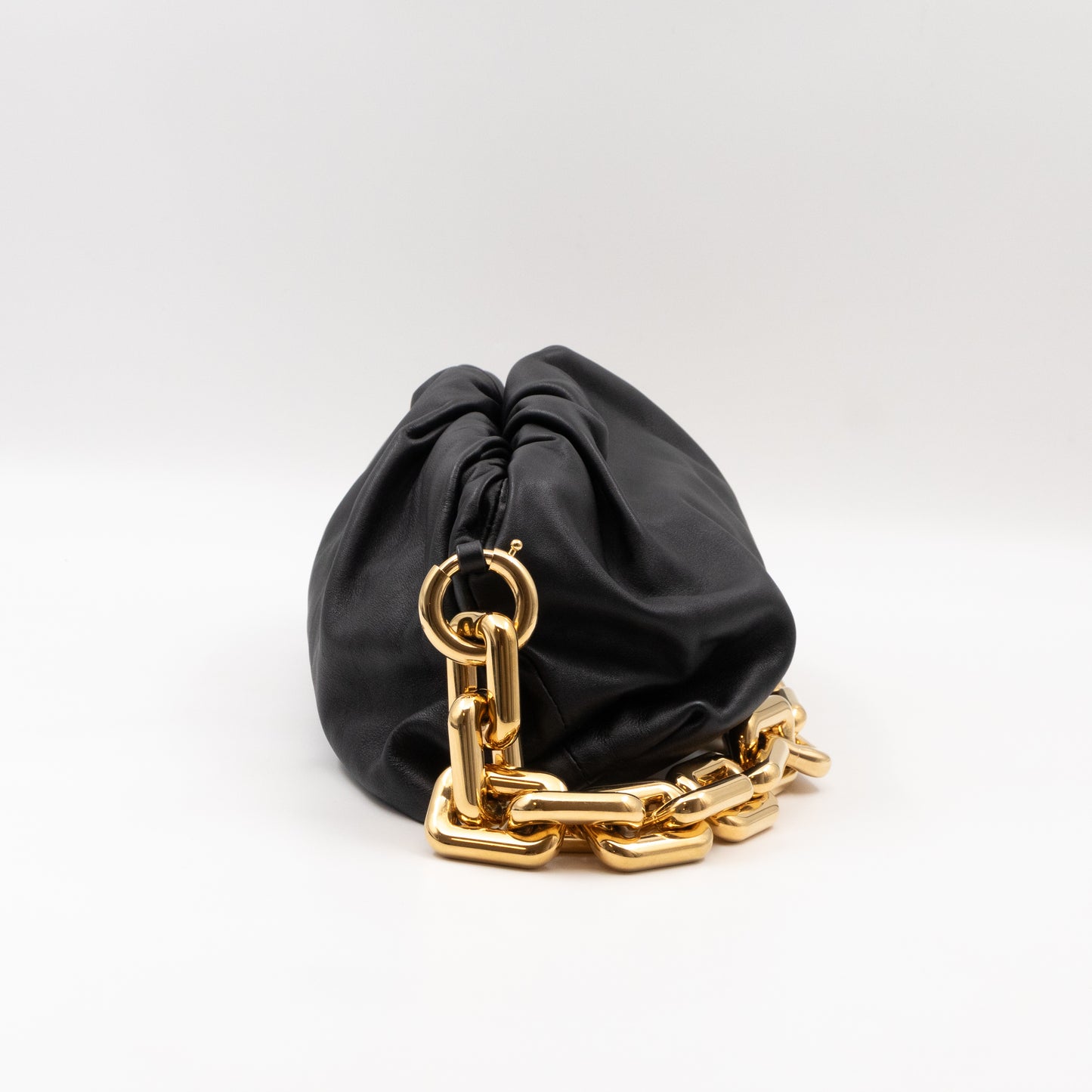 The Chain Pouch Black Leather Gold