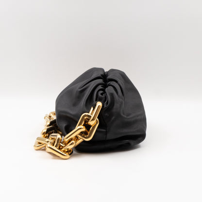 The Chain Pouch Black Leather Gold