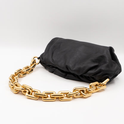 The Chain Pouch Black Leather Gold