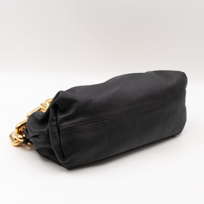 The Chain Pouch Black Leather Gold