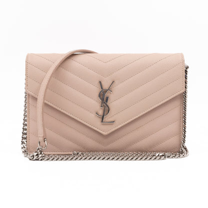 Saint Laurent YSL Cassandre Envelope Chain Wallet Rose Beige