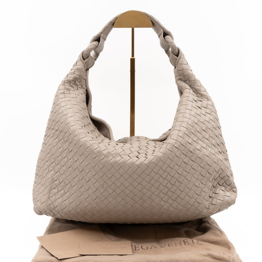 Sloane Hobo Bag Intrecciato Light Grey Leather