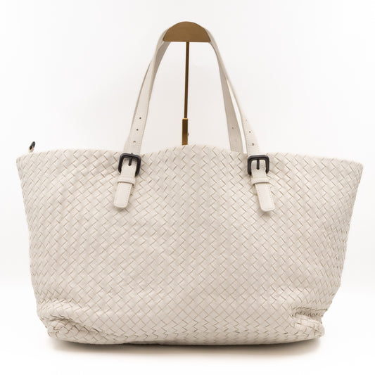 Large Cabat Tote White Intrecciato Leather