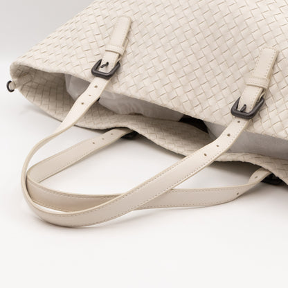 Large Cabat Tote White Intrecciato Leather