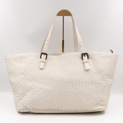 Large Cabat Tote White Intrecciato Leather