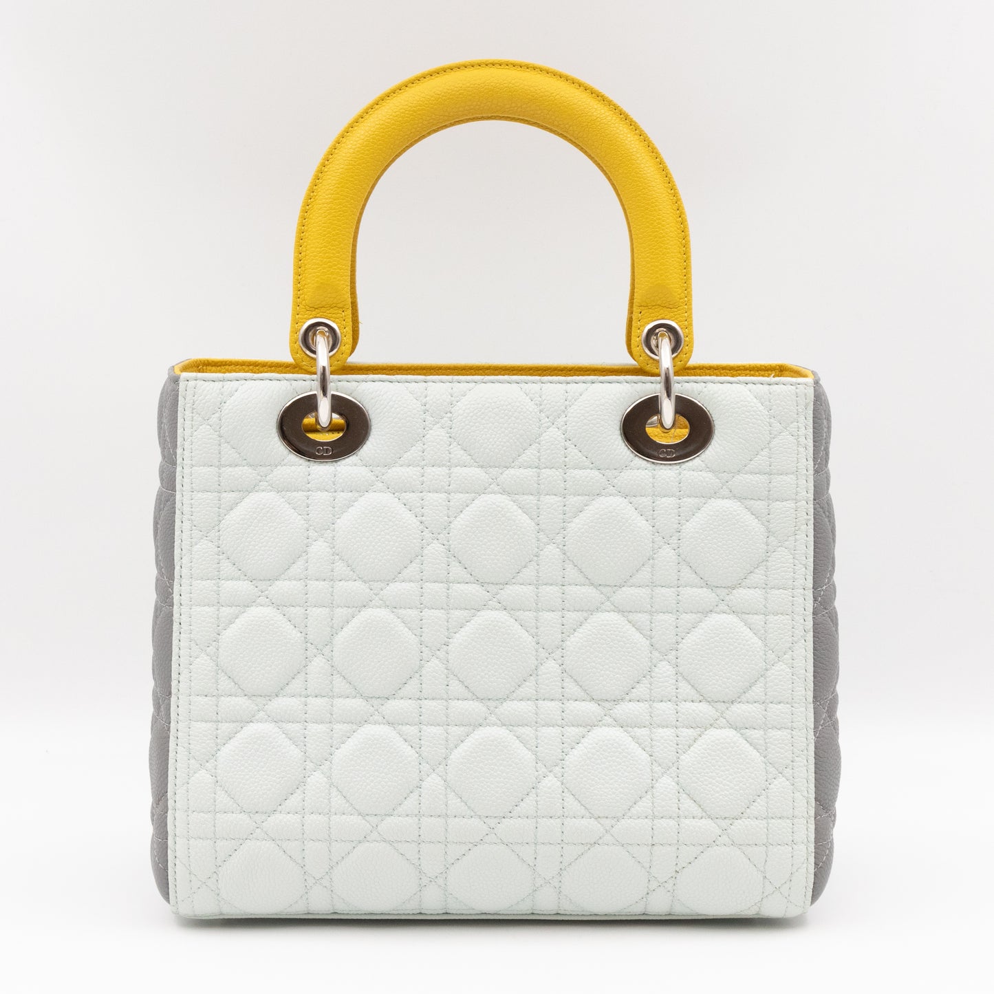 Lady Dior Medium Tri-Color White Grey Yellow Caviar