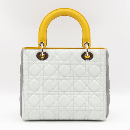 Lady Dior Medium Tri-Color White Grey Yellow Caviar