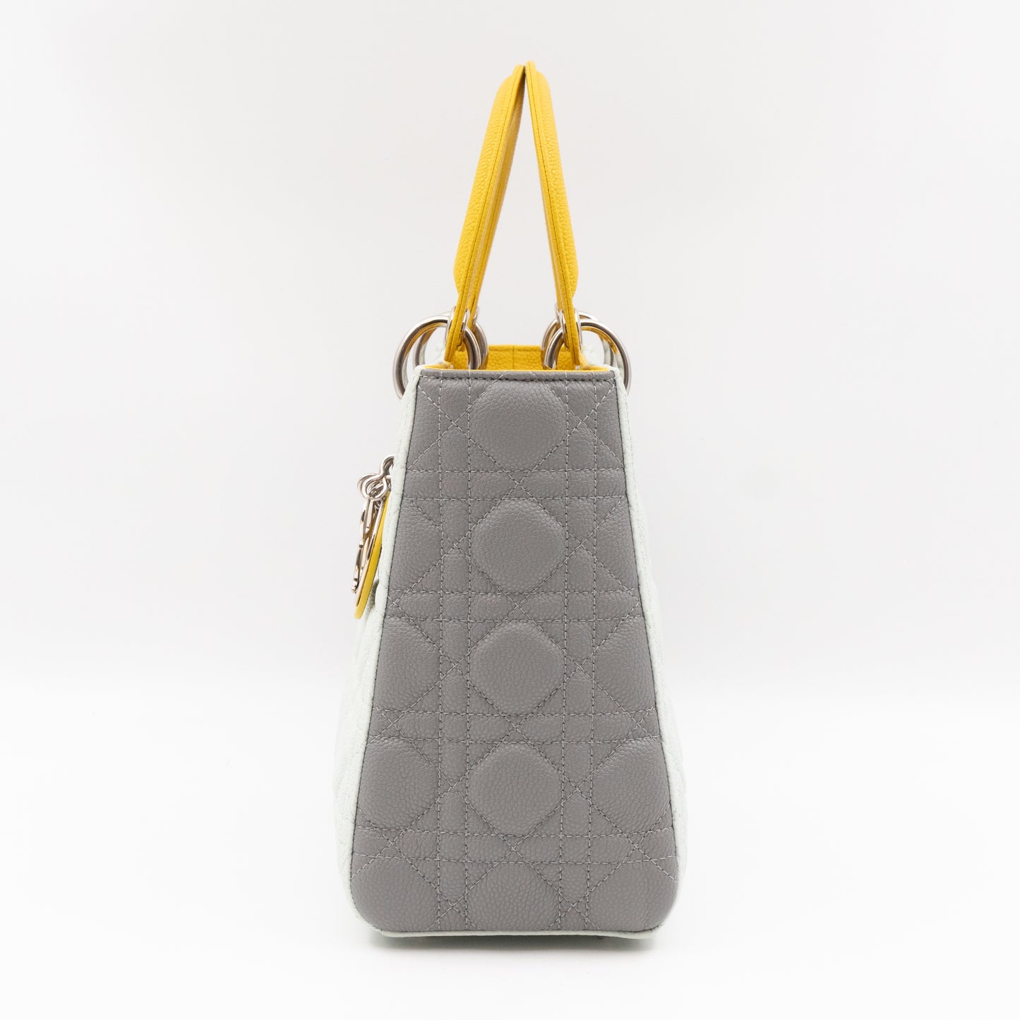 Lady Dior Medium Tri-Color White Grey Yellow Caviar