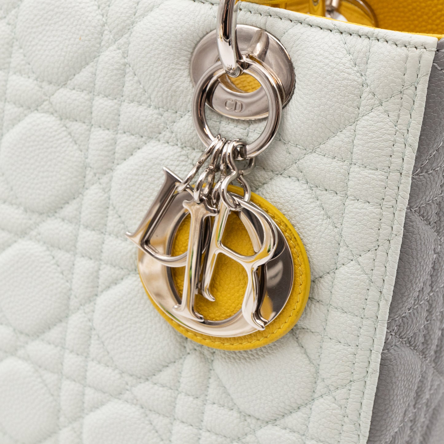 Lady Dior Medium Tri-Color White Grey Yellow Caviar