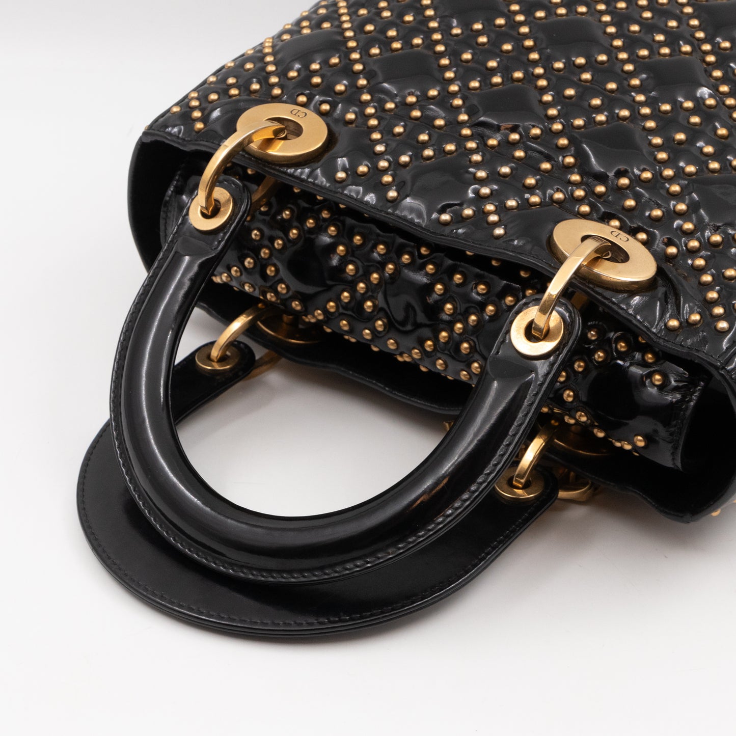 Lady Dior Medium Studded Black Patent Leather