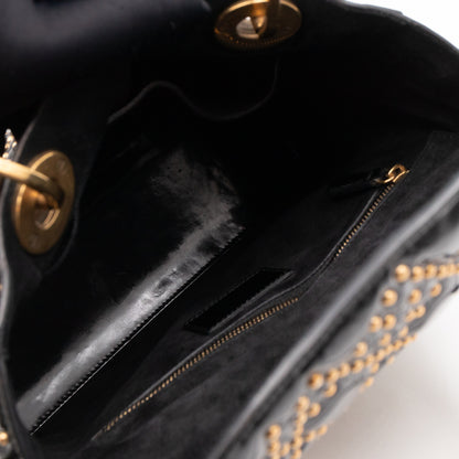 Lady Dior Medium Studded Black Patent Leather