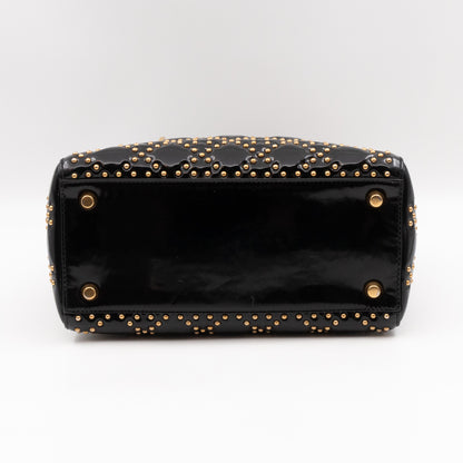 Lady Dior Medium Studded Black Patent Leather