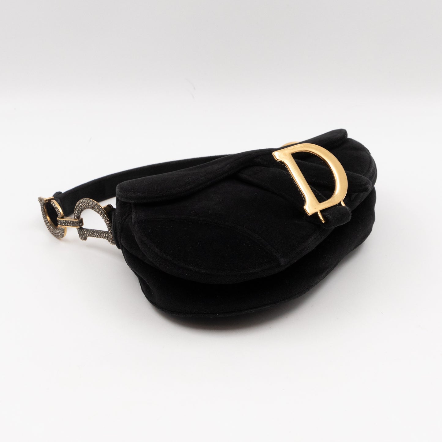 Mini Saddle Bag Crystal & Black Velvet