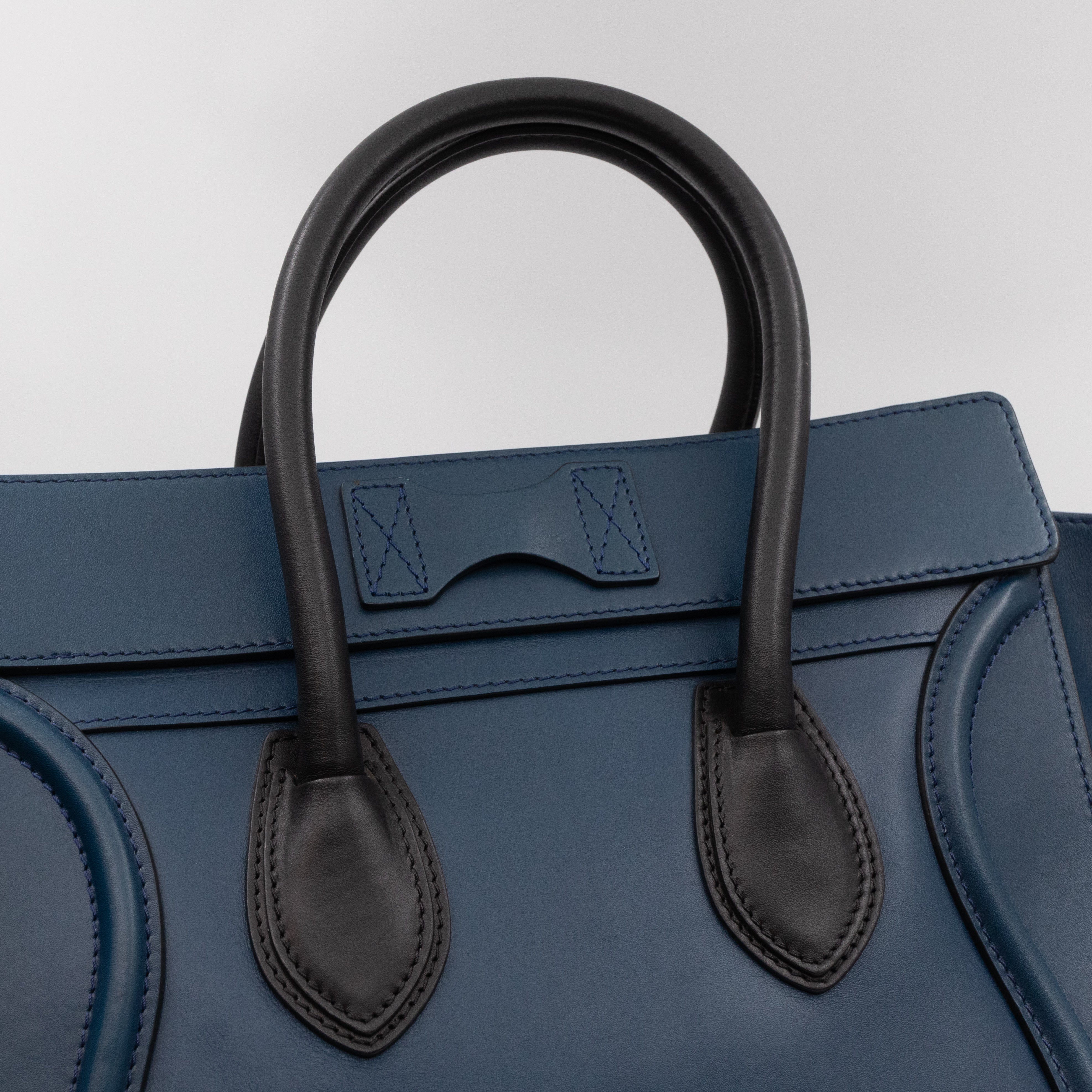 Mini Luggage Blue Leather with Black Handles