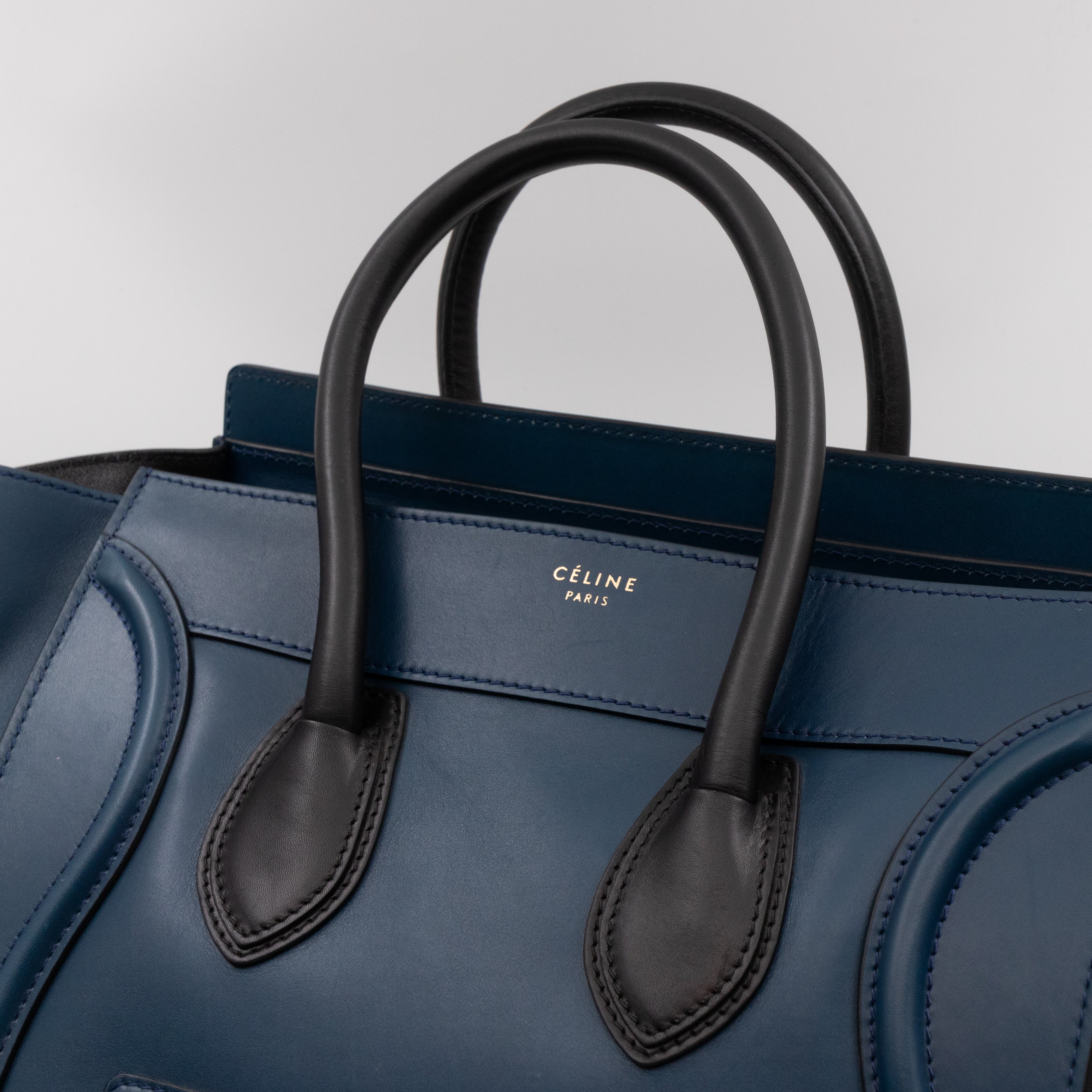 Mini Luggage Blue Leather with Black Handles