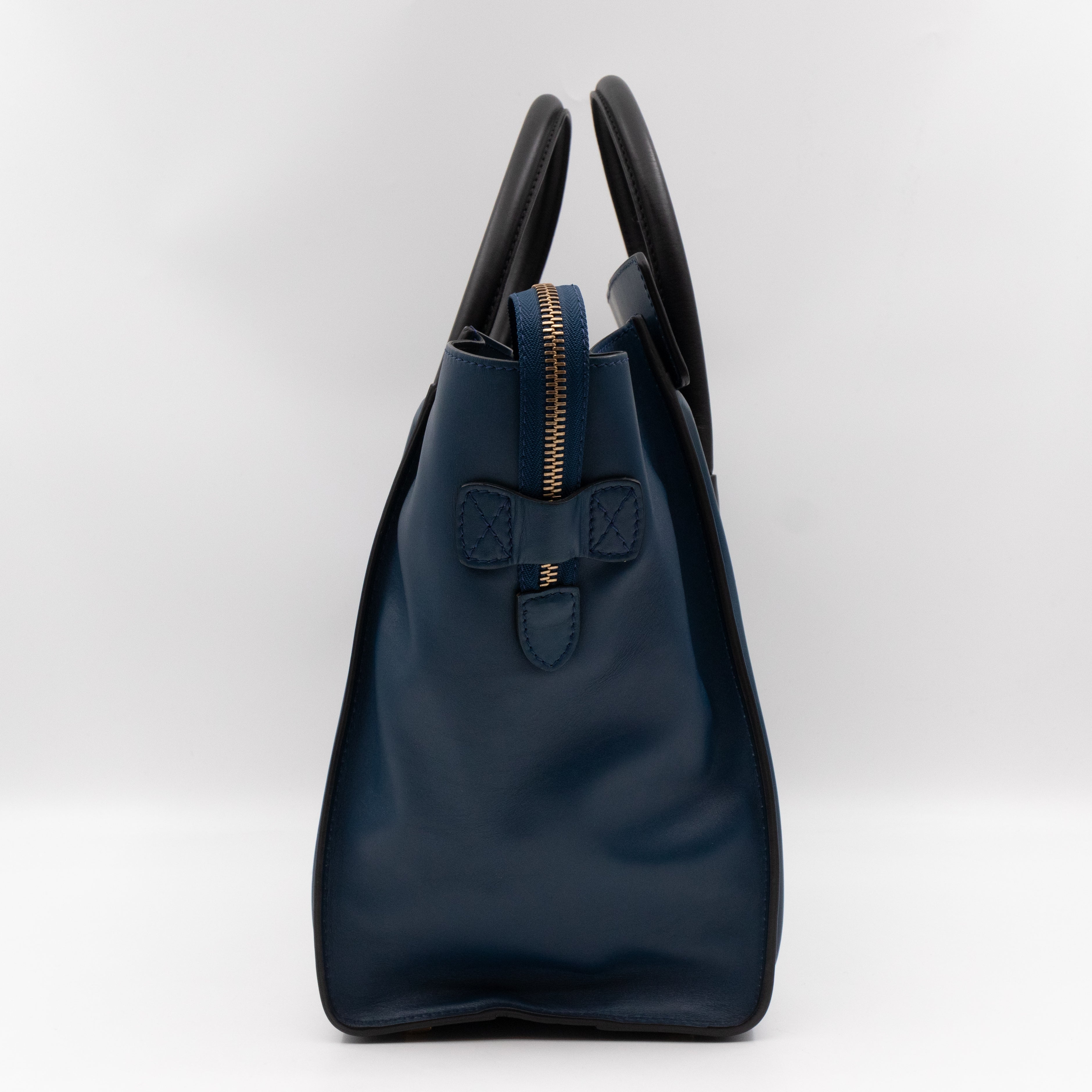Mini Luggage Blue Leather with Black Handles