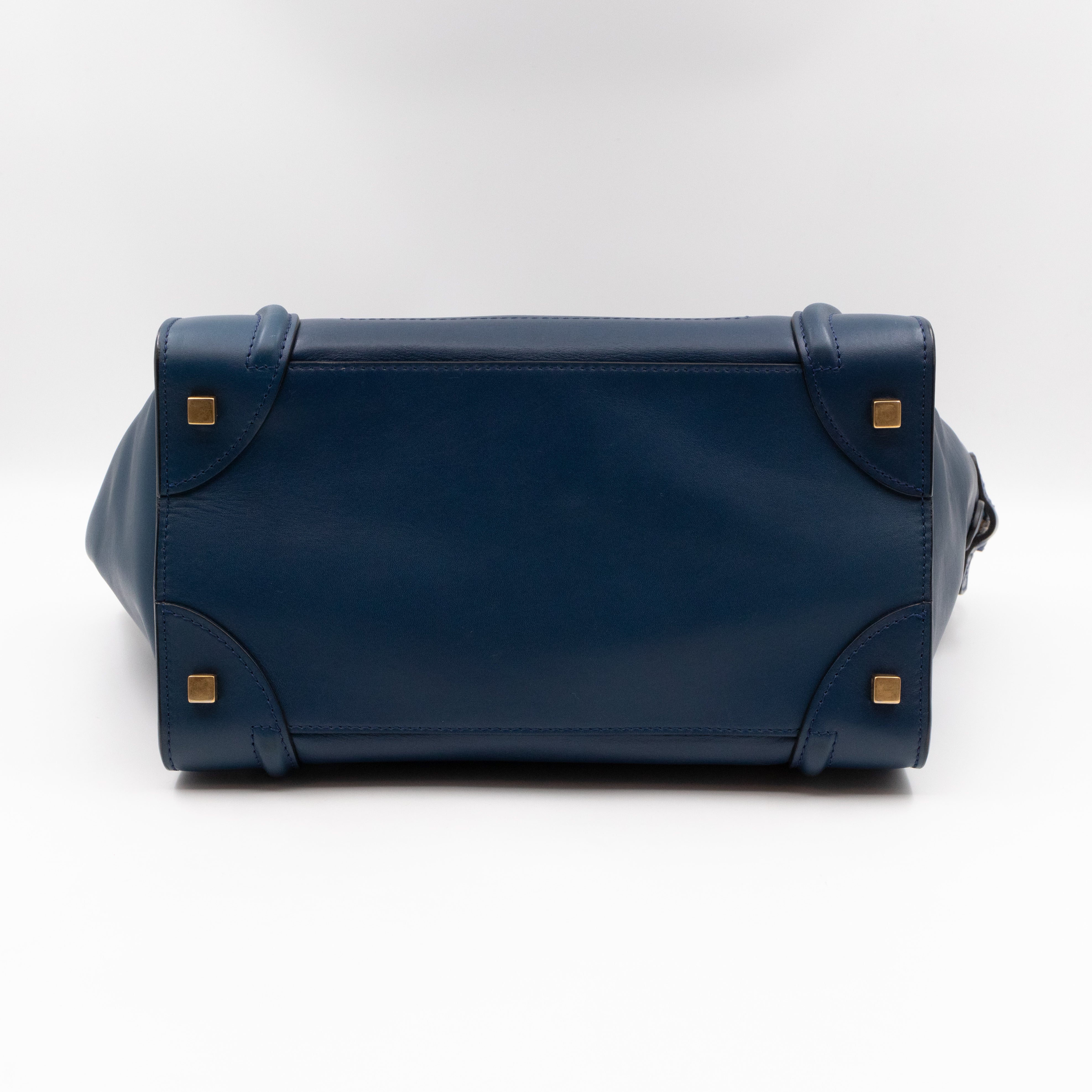 Mini Luggage Blue Leather with Black Handles