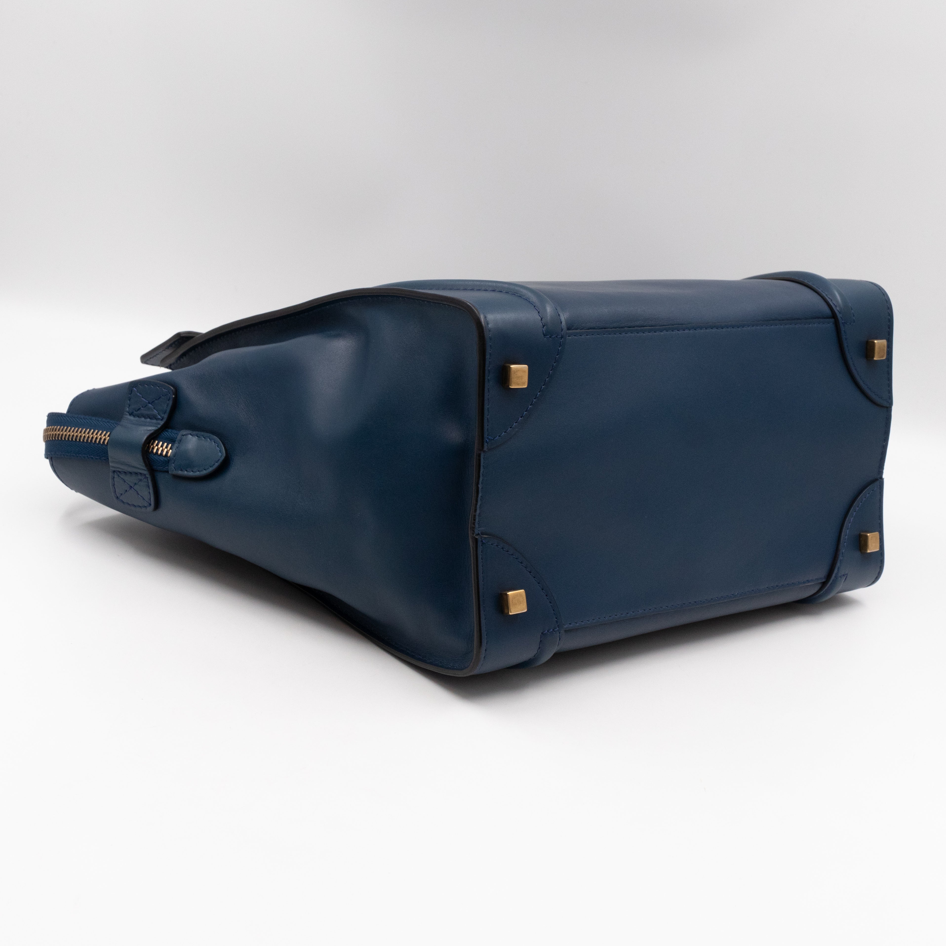 Mini Luggage Blue Leather with Black Handles