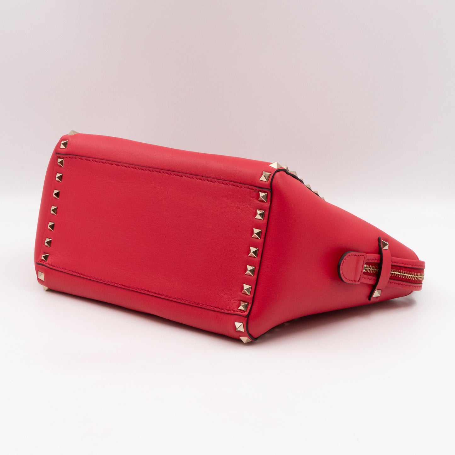 Double Handle Rockstud Tote Bag Red Leather