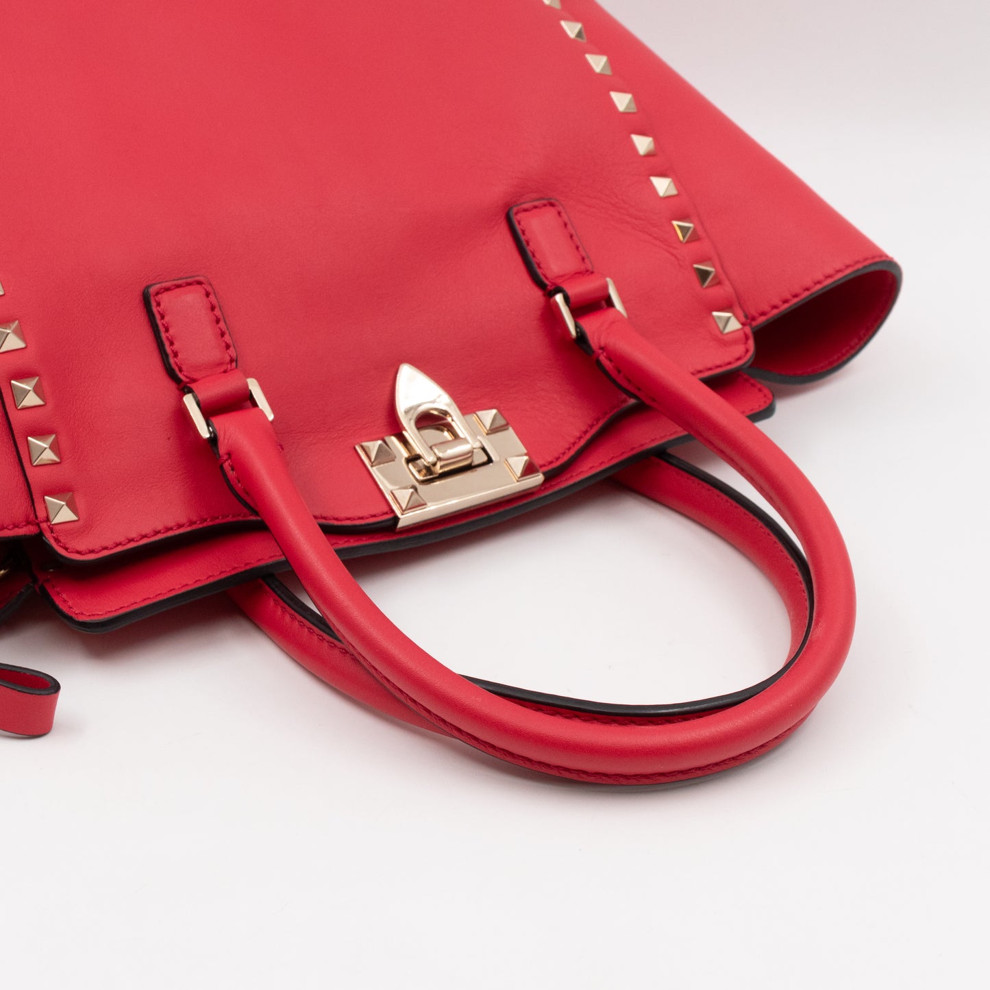 Double Handle Rockstud Tote Bag Red Leather