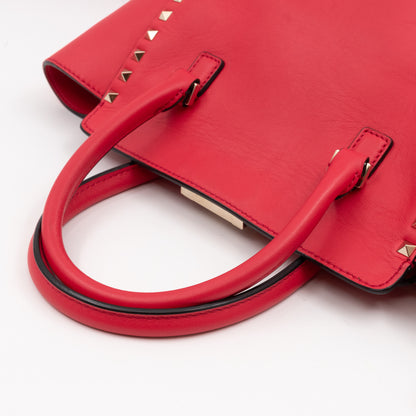 Double Handle Rockstud Tote Bag Red Leather