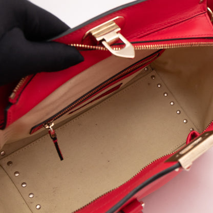 Double Handle Rockstud Tote Bag Red Leather