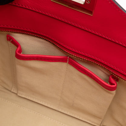 Double Handle Rockstud Tote Bag Red Leather