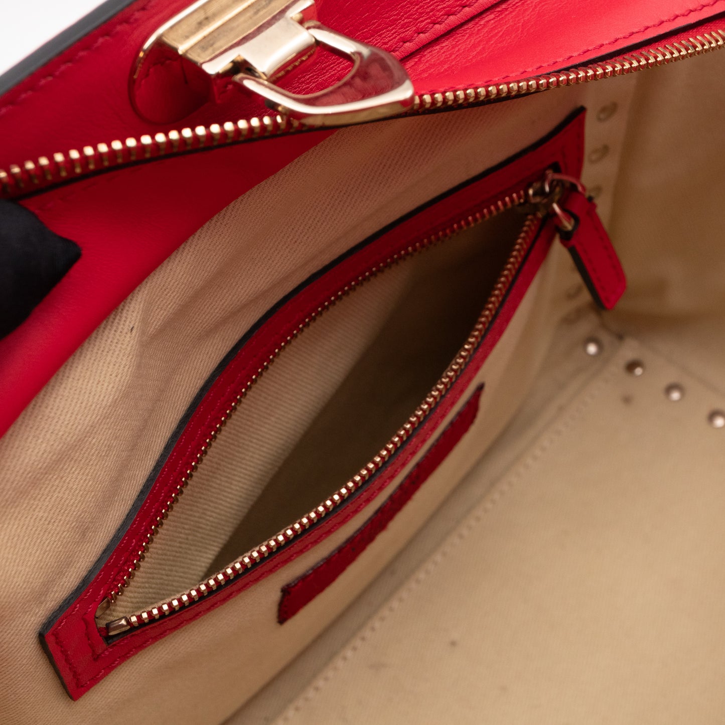 Double Handle Rockstud Tote Bag Red Leather