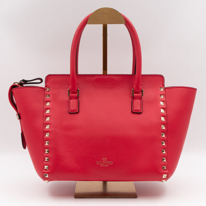 Double Handle Rockstud Tote Bag Red Leather