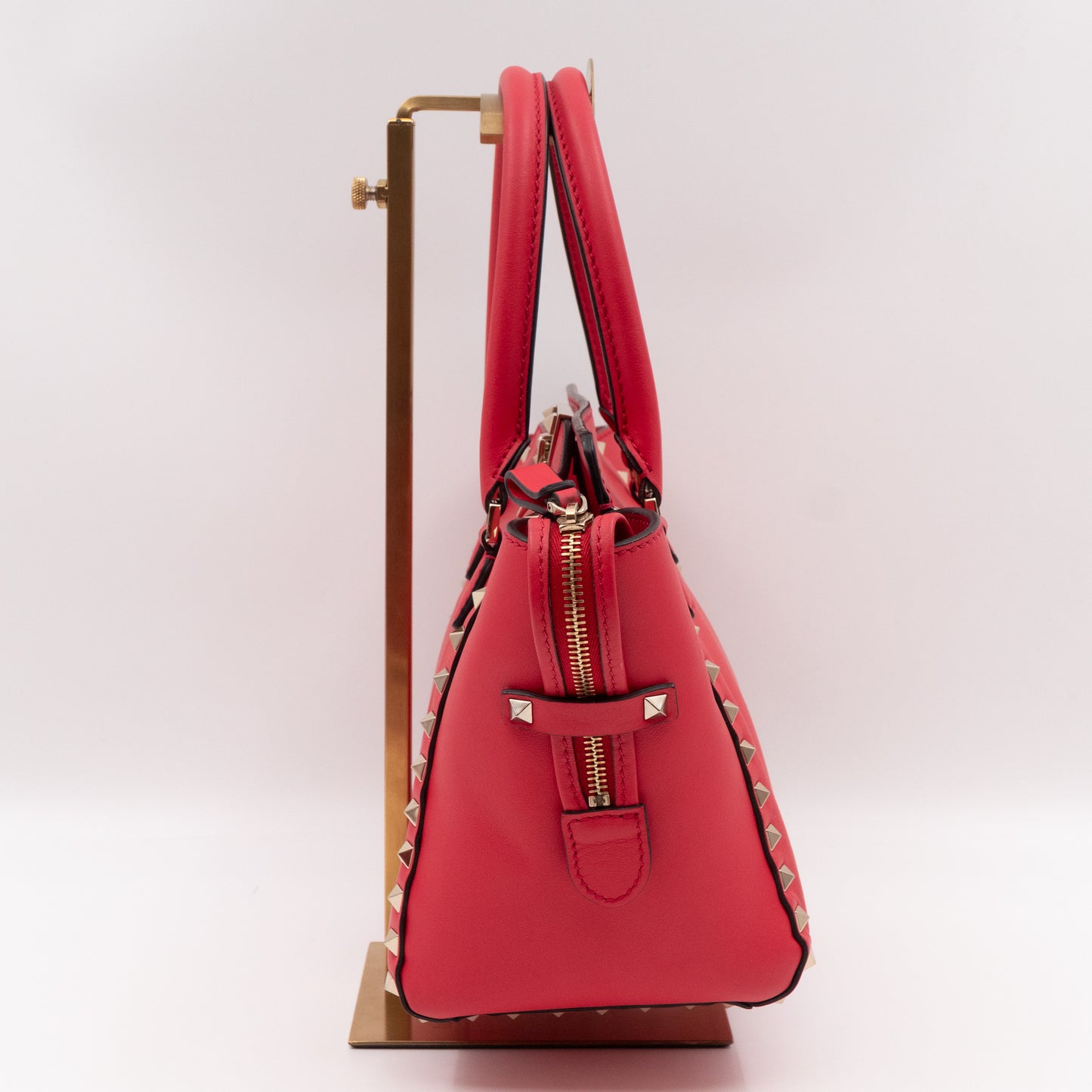 Double Handle Rockstud Tote Bag Red Leather