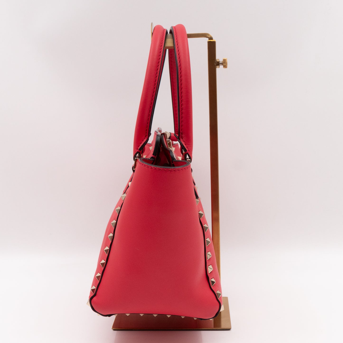 Double Handle Rockstud Tote Bag Red Leather