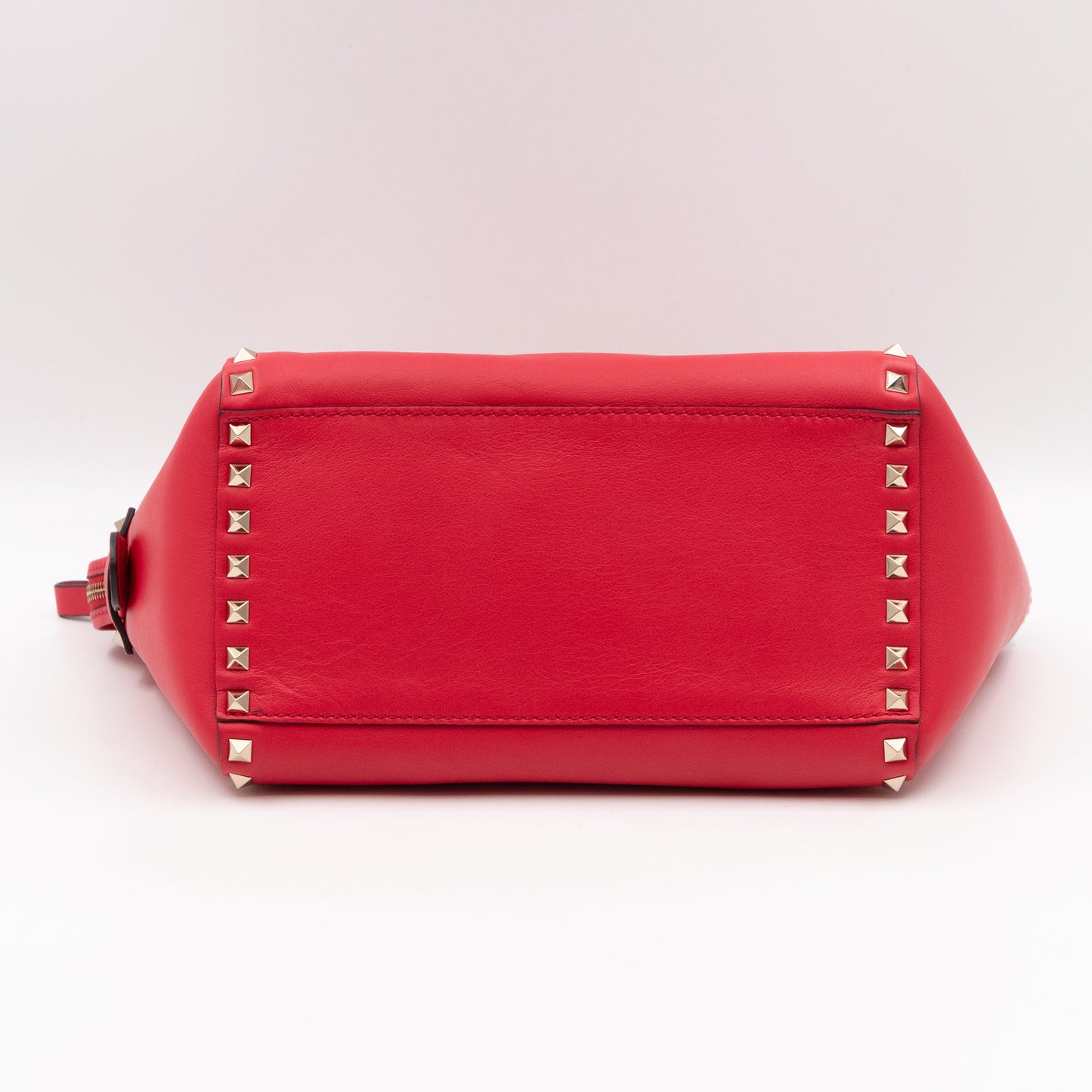 Double Handle Rockstud Tote Bag Red Leather