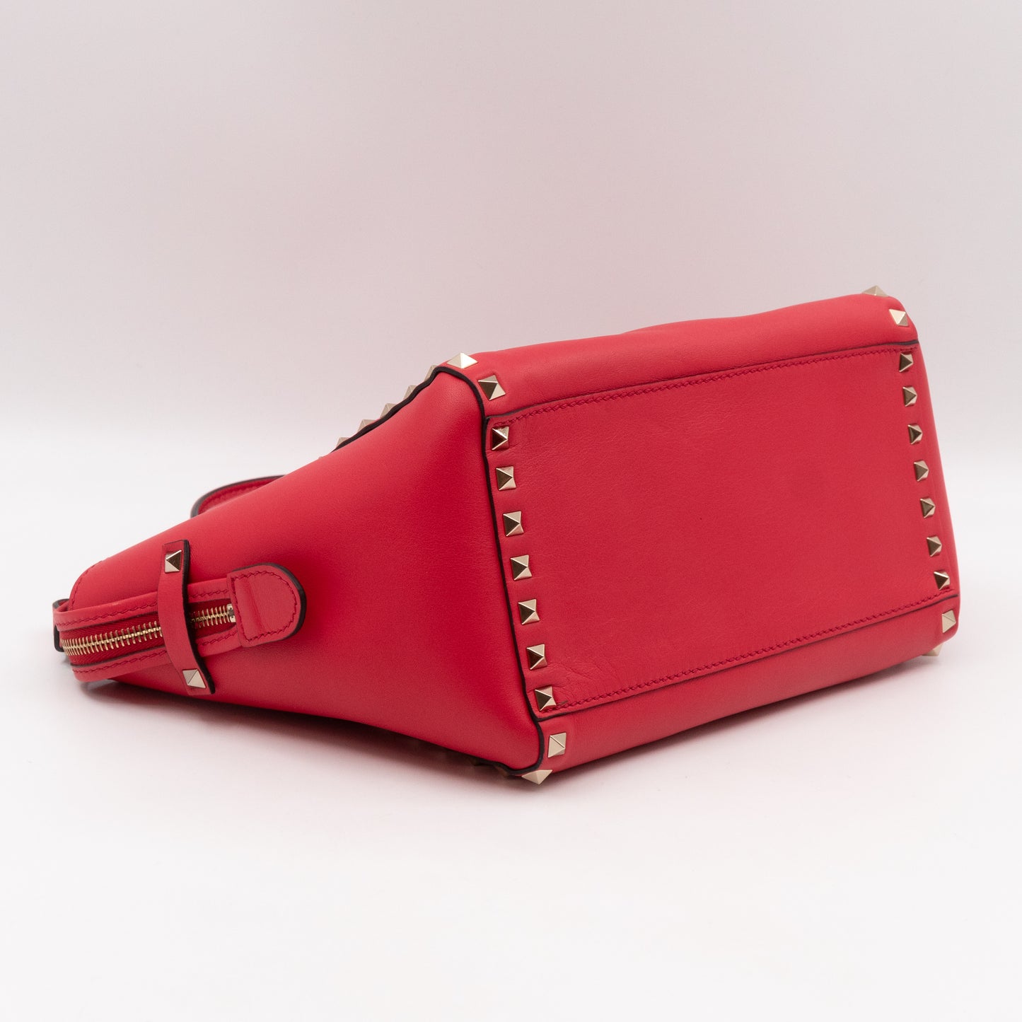 Double Handle Rockstud Tote Bag Red Leather