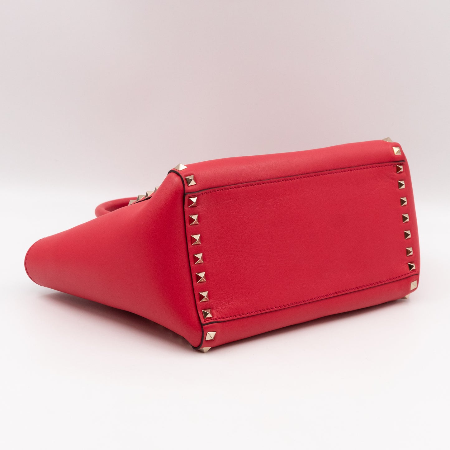 Double Handle Rockstud Tote Bag Red Leather