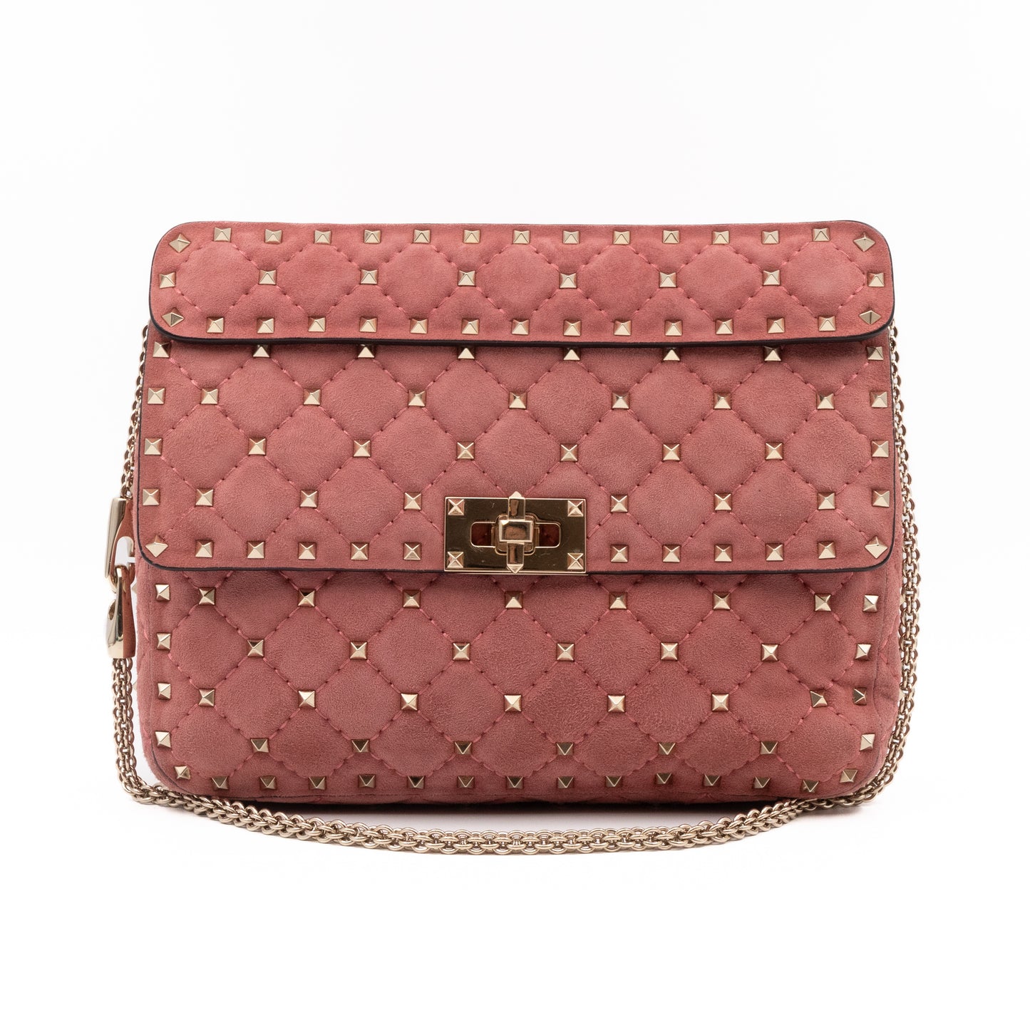 Rockstud Spike Medium Shoulder Bag Antique Rose Suede