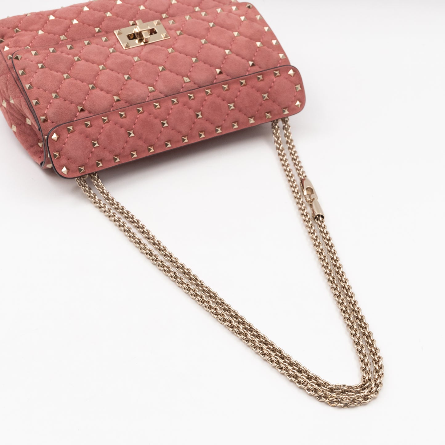 Rockstud Spike Medium Shoulder Bag Antique Rose Suede