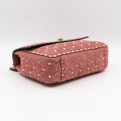 Rockstud Spike Medium Shoulder Bag Antique Rose Suede