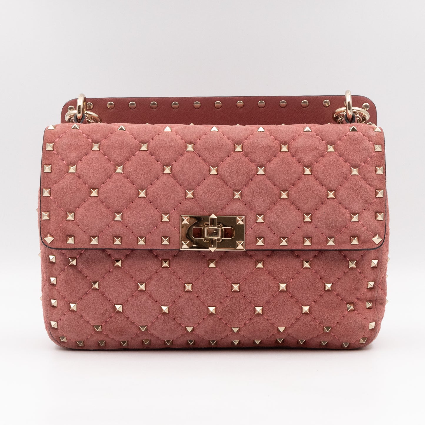 Rockstud Spike Medium Shoulder Bag Antique Rose Suede