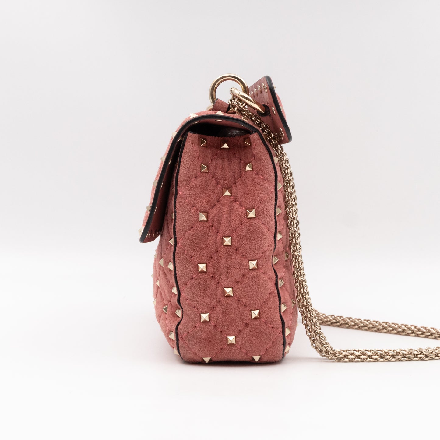 Rockstud Spike Medium Shoulder Bag Antique Rose Suede