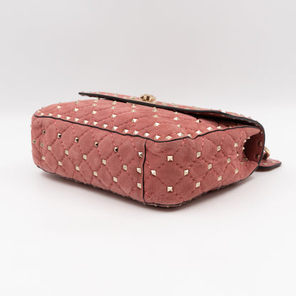 Rockstud Spike Medium Shoulder Bag Antique Rose Suede